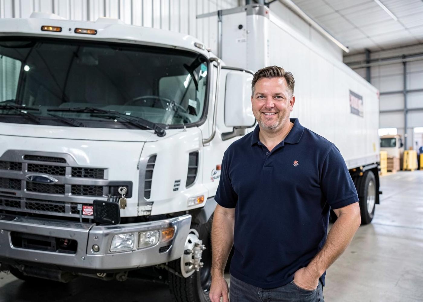 Chauffeur professionnel AZ Transport devant son camion